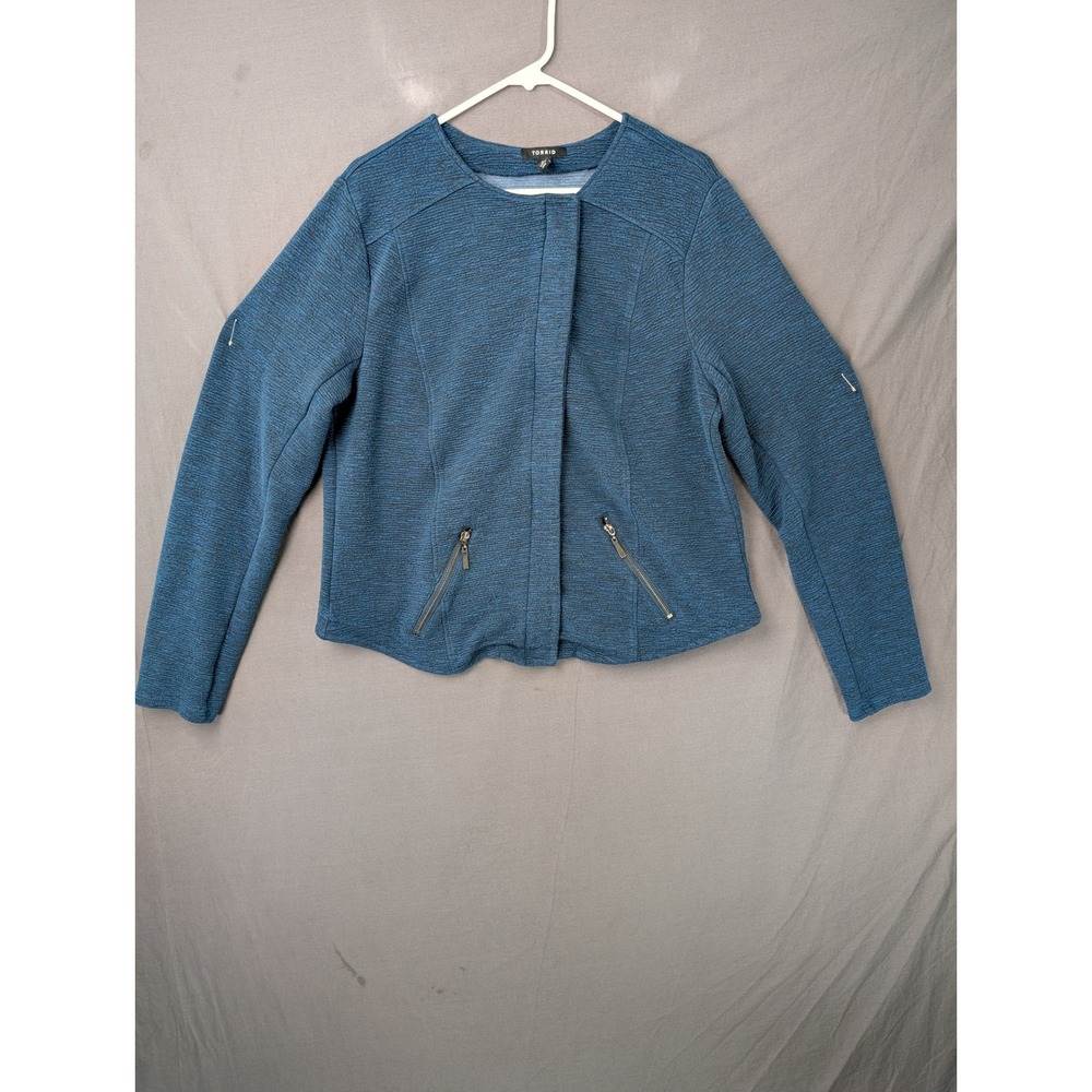 Torrid Womens Blue Textured Knit Moto Jacket Zip Pockets Size 2